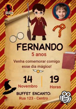 Convite Aniversário Harry Potter com Foto para Editar Online