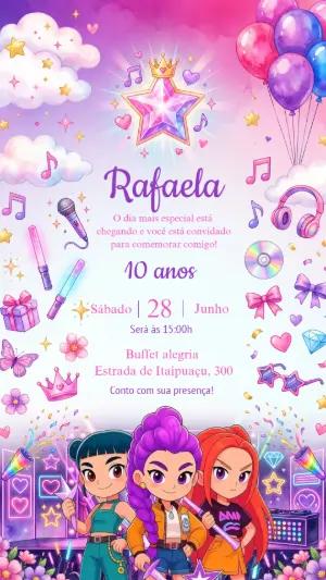 Convite de Aniversário Guerreiras do K-Pop para Editar