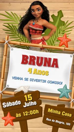 Convite Digital Moana: Modelo de Aniversário Editável