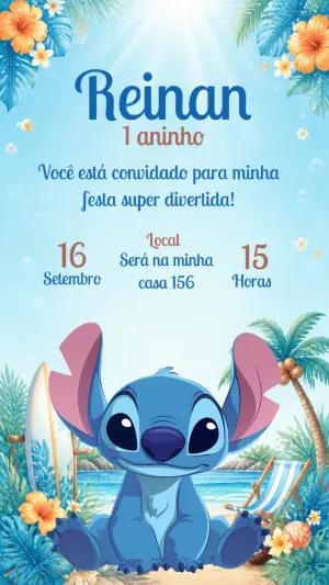 Convite de Aniversário Stitch Tropical para Editar Online