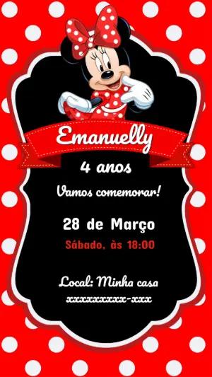 Convite Digital Aniversário Minnie Vermelha Poá Editável