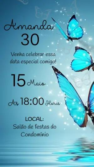 Convite Aniversário Borboleta Azul para Editar Online