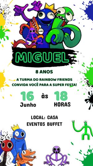Convite de Aniversário Rainbow Friends Colorido para Editar