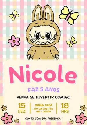 Convite Aniversário Infantil Labubus para Editar