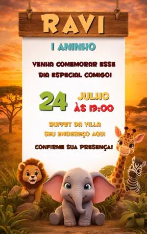 Convite de Aniversário Dinossauros Infantil para Editar Online