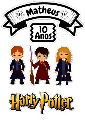 Topo de Bolo Harry Potter com Personagens para Editar Online