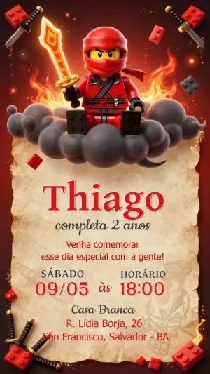 Convite de Aniversário Ninja Vermelho Lego para Editar