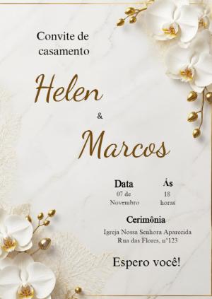 Convite de Casamento Clássico com Orquídeas para Editar
