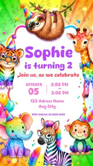Animated Party Animals Birthday Video Invitation Template
