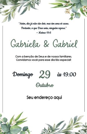 Convite de Casamento Minimalista Verde Eucalipto Editável