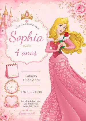 Convite Bela Adormecida: Aniversário Princesa Aurora Editável
