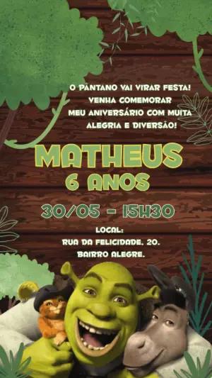Convite Animado Aniversário Shrek para Editar Online