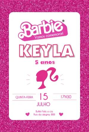 Convite de Aniversário Barbie Rosa com Glitter para Editar