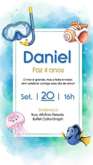 Convite Aniversário Fundo do Mar com Dory para Editar Online