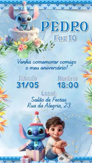 Convite de Aniversário Stitch para Editar Online