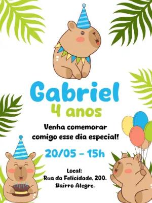 Convite Aniversário Capivara Fofa para Editar Online