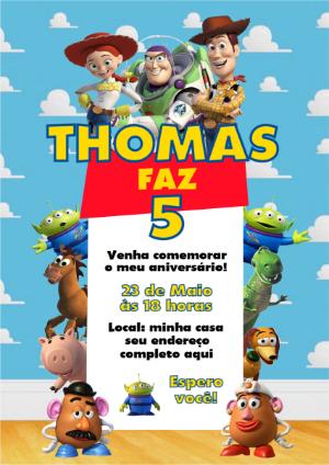 Convite Digital Aniversário Infantil Tema Toy Story Editável