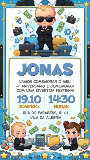 Convite de Aniversário O Poderoso Chefinho Azul Editável