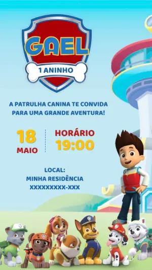 Convite de Aniversário Patrulha Canina para Editar Online