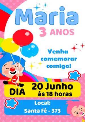 Convite de Aniversário Infantil Palhaço Plim Plim Editável
