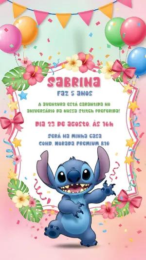 Convite de Aniversário Stitch Tropical para Editar Online