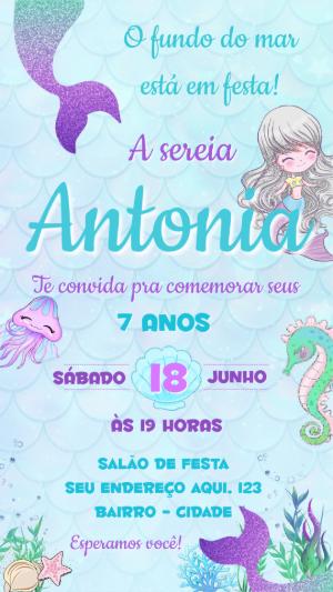 Convite de Aniversário Sereia Fundo do Mar para Editar Online