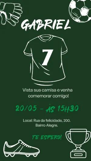Convite de Aniversário Futebol Verde e Branco Editável