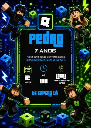 Convite de Aniversário Roblox Neon para Editar