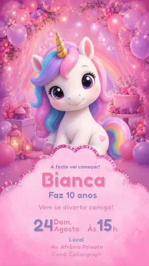 Convite de Aniversário Unicórnio Mágico Rosa Editável