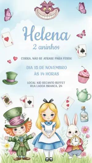 Convite Aniversário Alice no País das Maravilhas para Editar