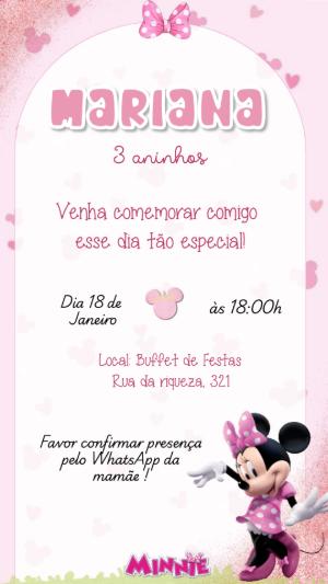 Convite de Aniversário Minnie Rosa Delicado para Editar