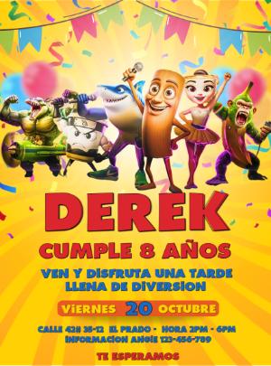 Vídeo Invitación de Cumpleaños con Personajes 3D para Editar