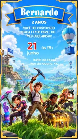 Convite de Aniversário Fortnite Battle Royale Editável