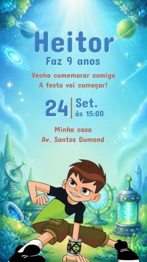 Convite de Aniversário Ben 10 Editável e Digital