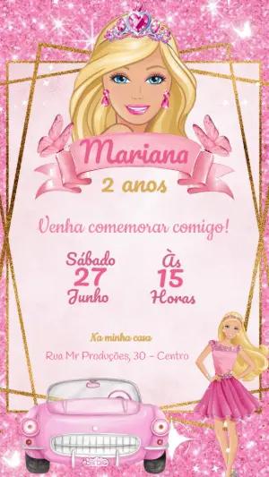 Convite de Aniversário Barbie Editável Online para Imprimir