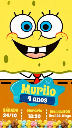 Convite Animado Bob Esponja Falante para Aniversário Infantil