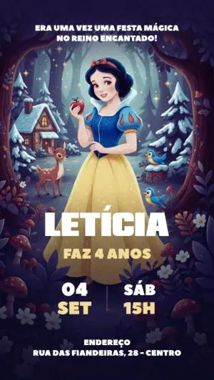 Convite de Aniversário Branca de Neve para Editar Online