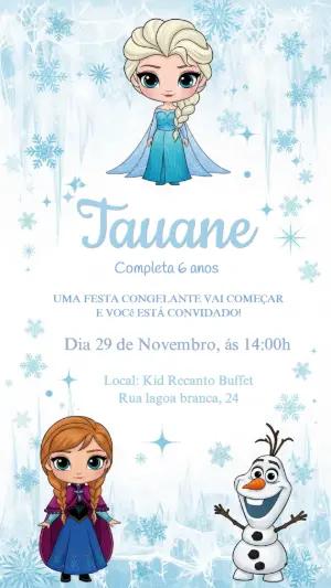 Convite Digital Infantil Tema Frozen com Elsa e Anna Editável