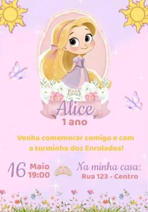 Convite de Aniversário Enrolados Rapunzel para Editar