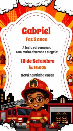 Convite de Aniversário Bombeiro Editável para Festa Infantil