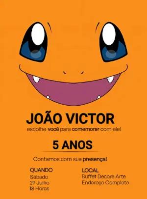 Convite Aniversário Pokémon Charmander para Editar Online