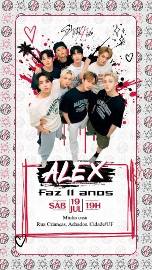 Convite de Aniversário Stray Kids K-pop Moderno para Editar