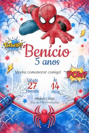 Convite de Aniversário Homem-Aranha Aquarela para Editar