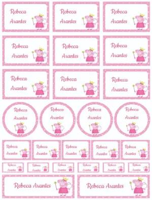 Kit de Etiquetas Escolares Peppa Pig Fada Rosa Editável