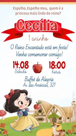 Convite Aniversário Branca de Neve Cute para Editar Online