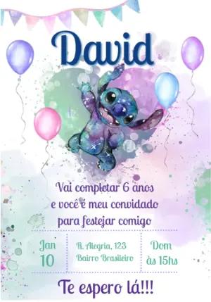 Convite Aniversário Stitch Aquarela para Editar Online