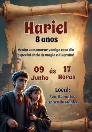 Convite Aniversário Harry Potter com Personagens para Editar