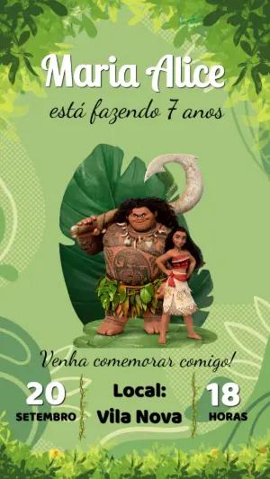 Convite de Aniversário Moana: Modelo Digital para Editar