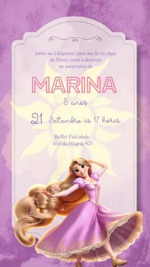 Convite de Aniversário Rapunzel Editável Tema Princesa