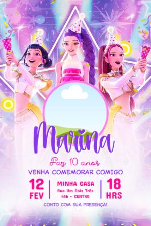 Convite de Aniversário Guerreiras do Kpop com Foto Editável